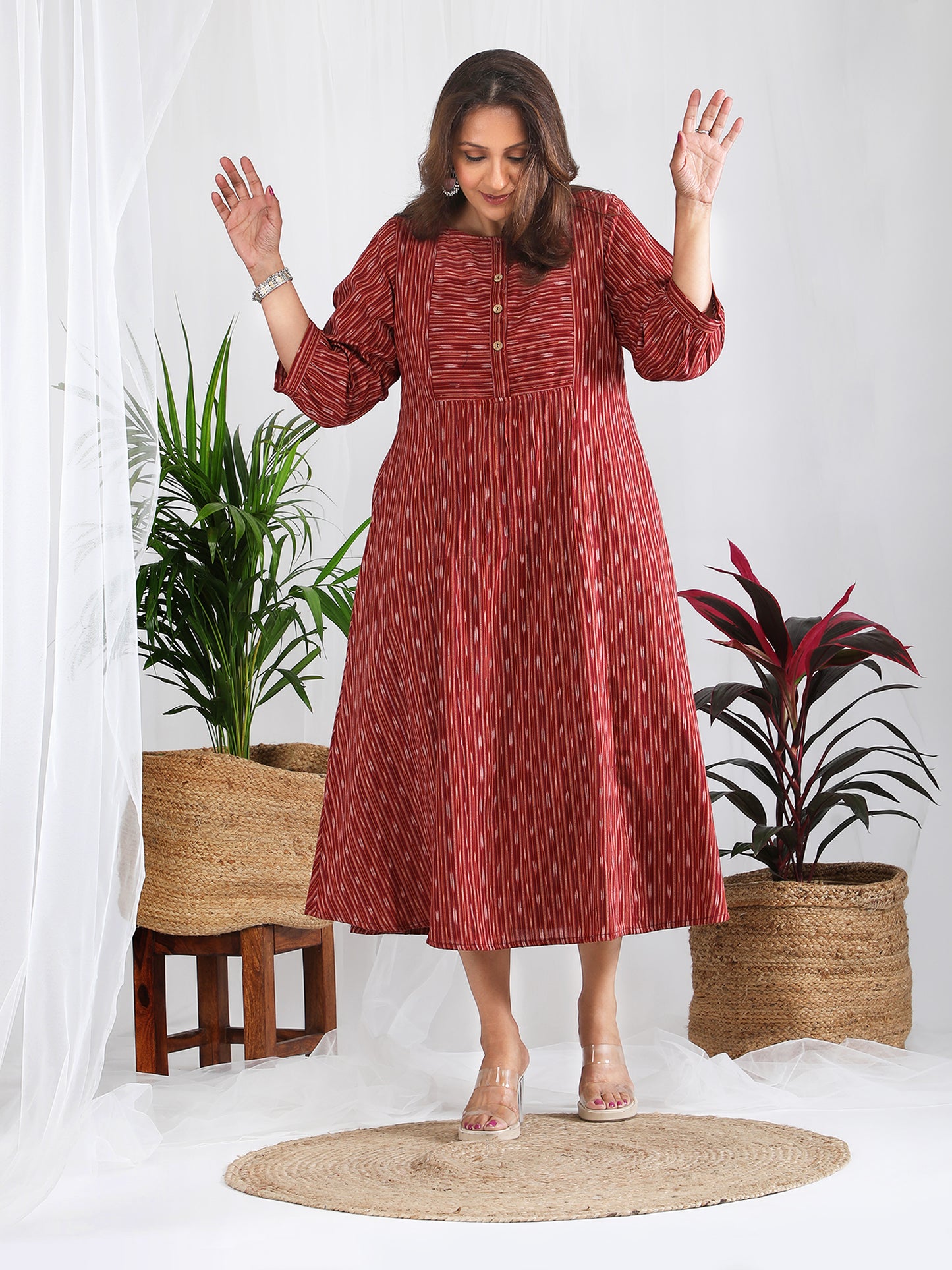 Darzaania Inaya Cotton Ikkat Handloomed Dress