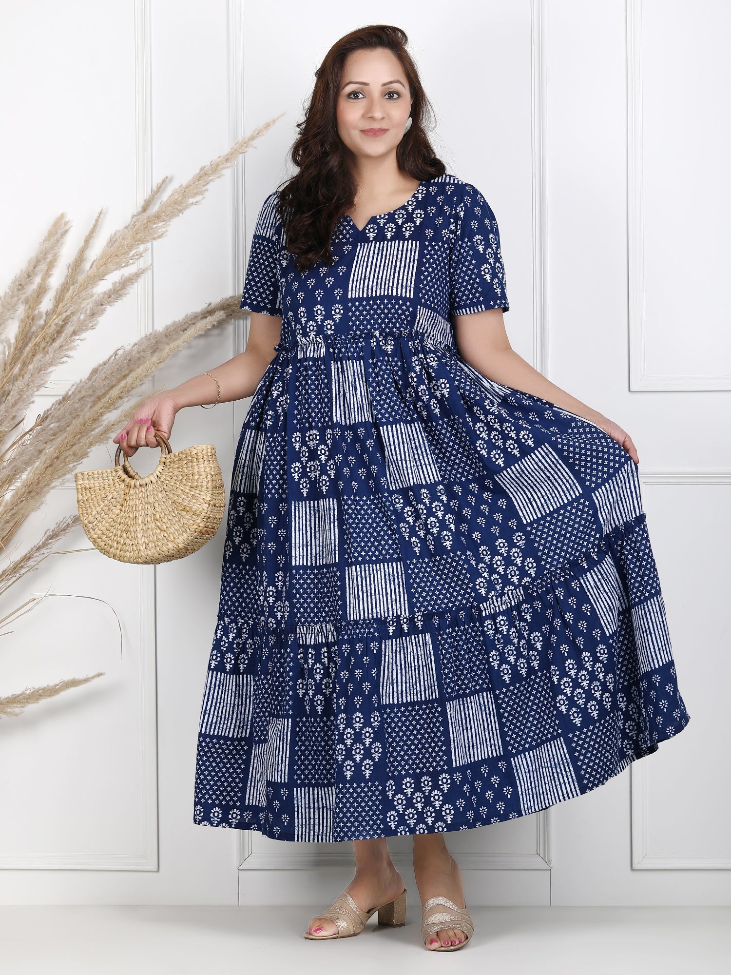 Vritika Blue Printed Long Maxi Dress