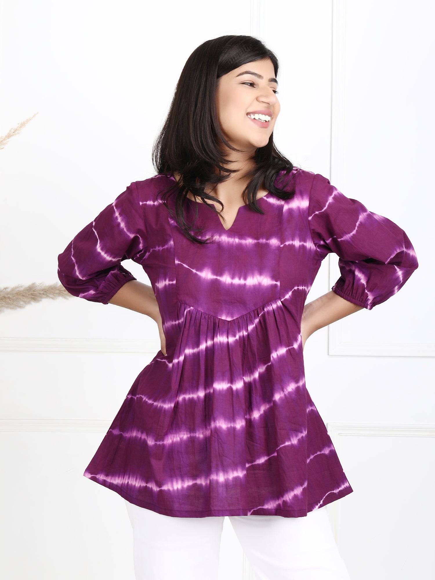 Shibori Purple cotton tops for women