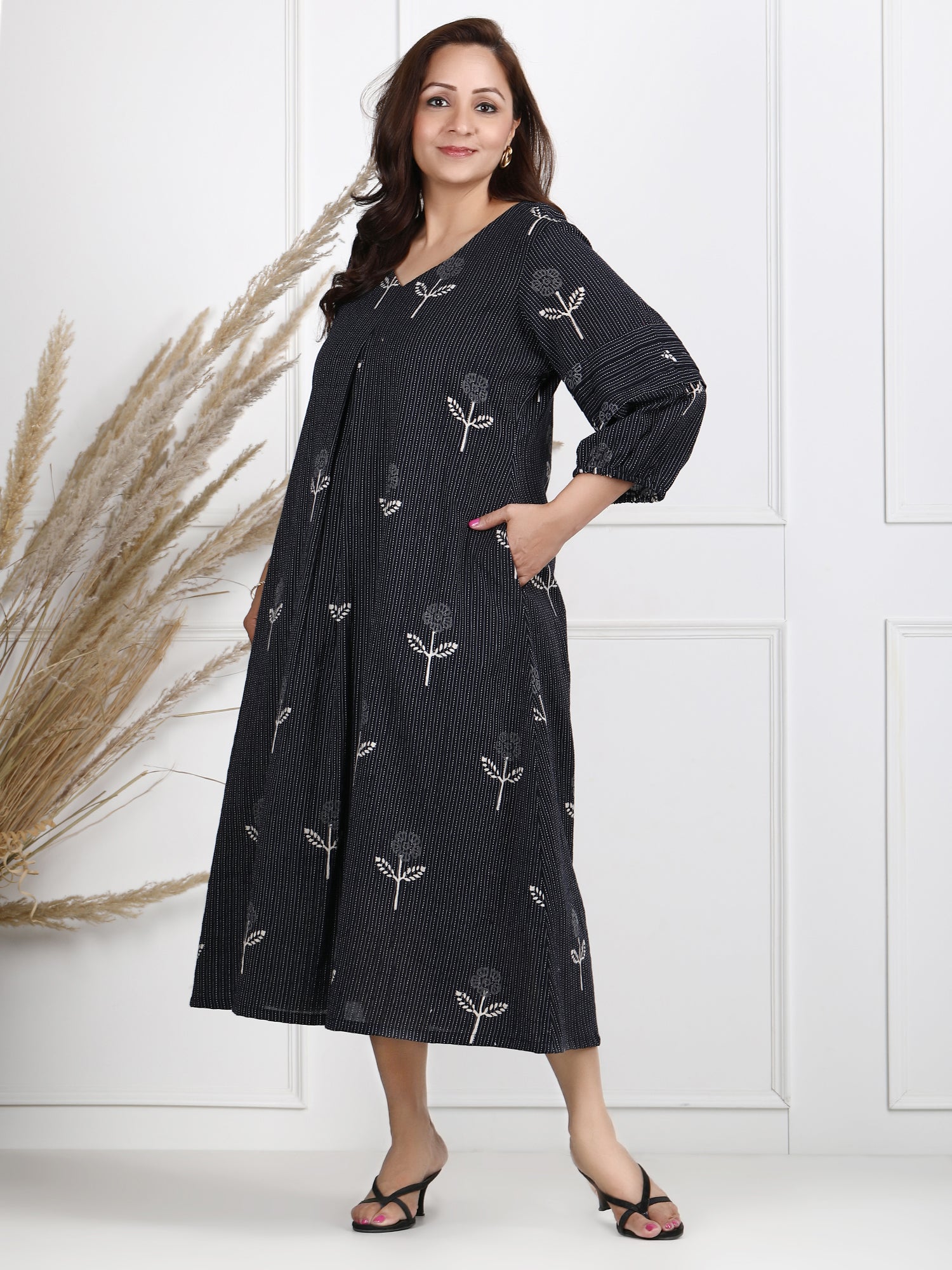 Black cotton work clearance dress