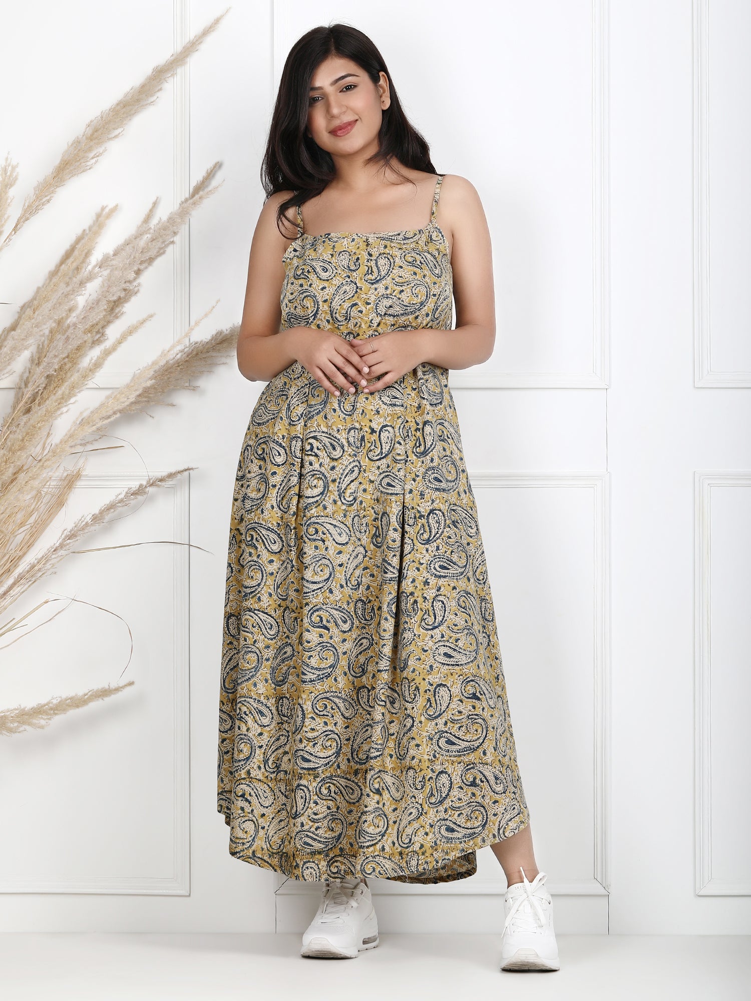 Aria Kalamkari Cotton Noodle Strap Dress