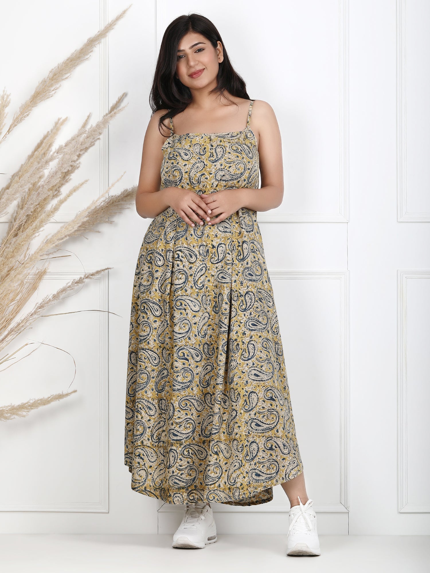 Aria Kalamkari Cotton Noodle Strap Dress - Main Image