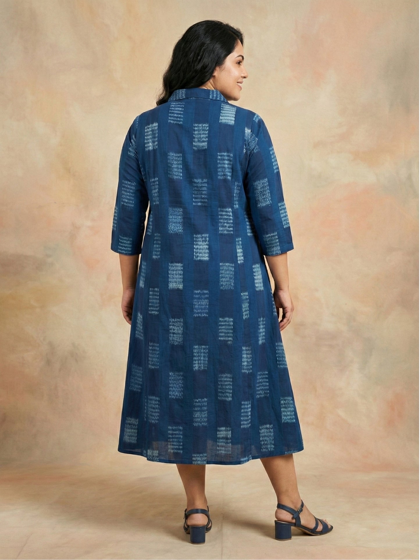 Teal Blue Ikkat Cotton Dress , size inclusive