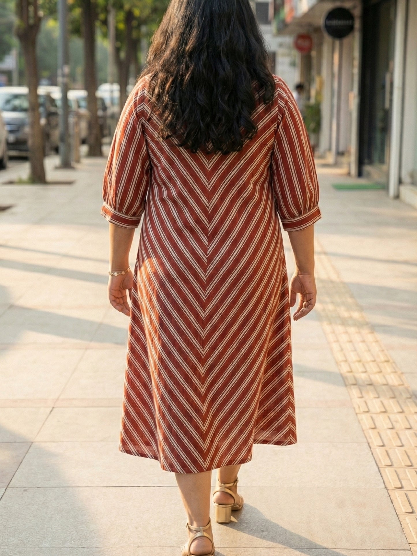 Striped midi dress for plus sizes women clothing