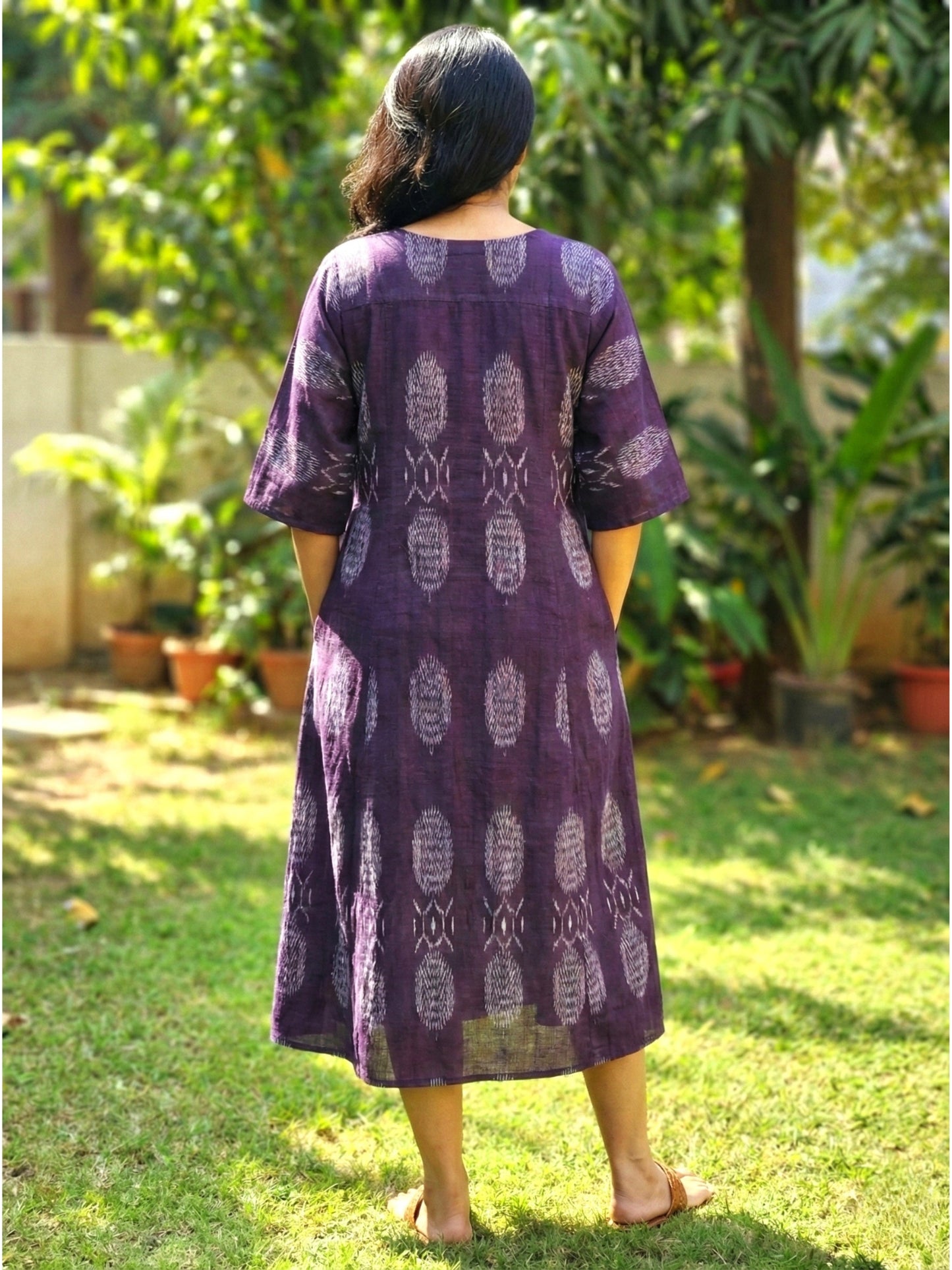 Purple Ikat Lounge Wear, Vacation wear pure cotton dress