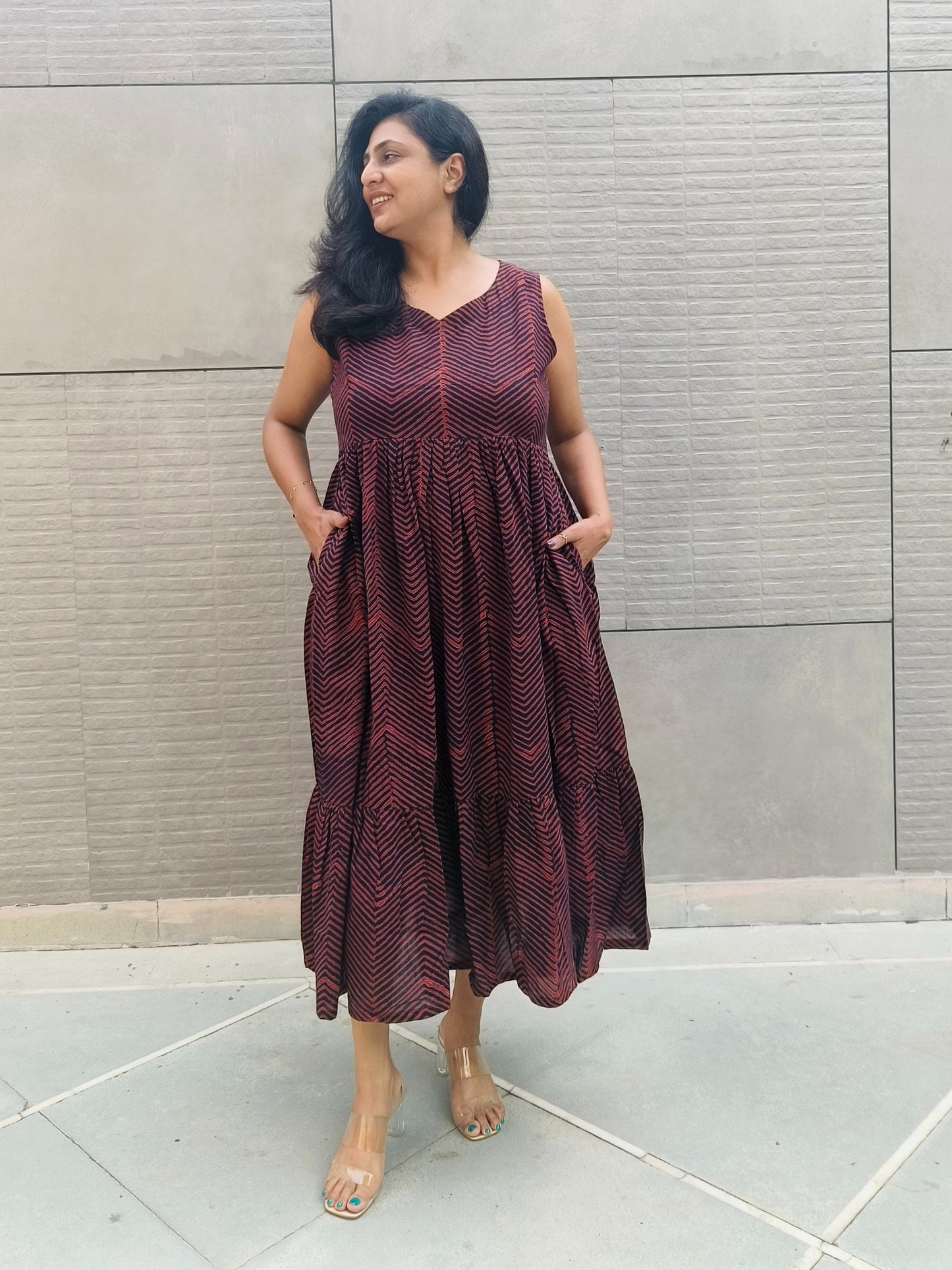 Darzaania Mocha Brown Cotton Long Dress