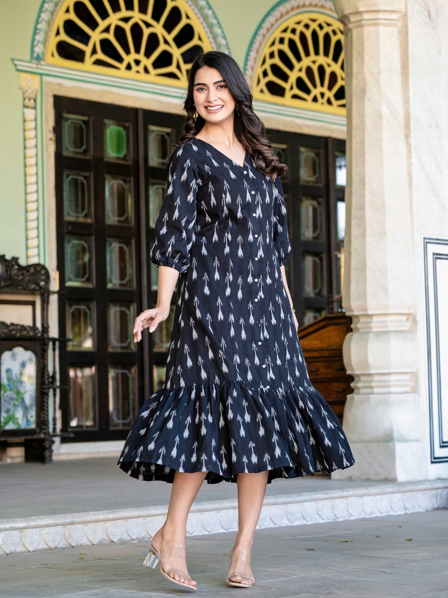 Black button down cotton dress