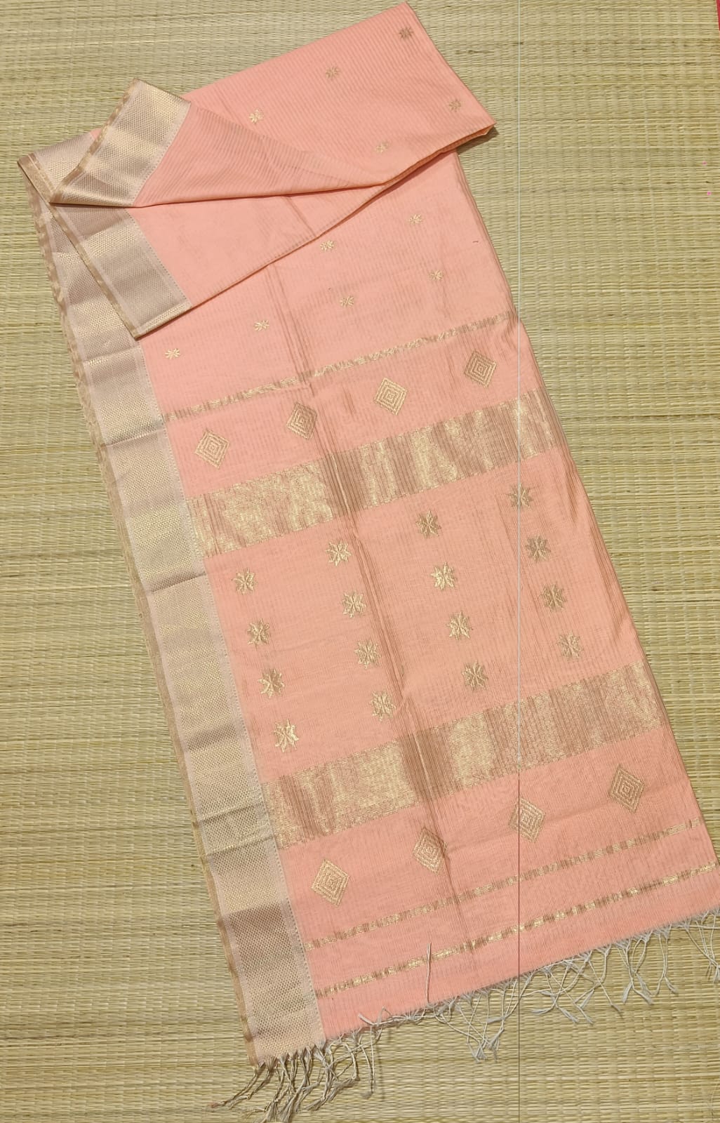 Maheshwari Cotton Silk Peach Color Saree with Buta work