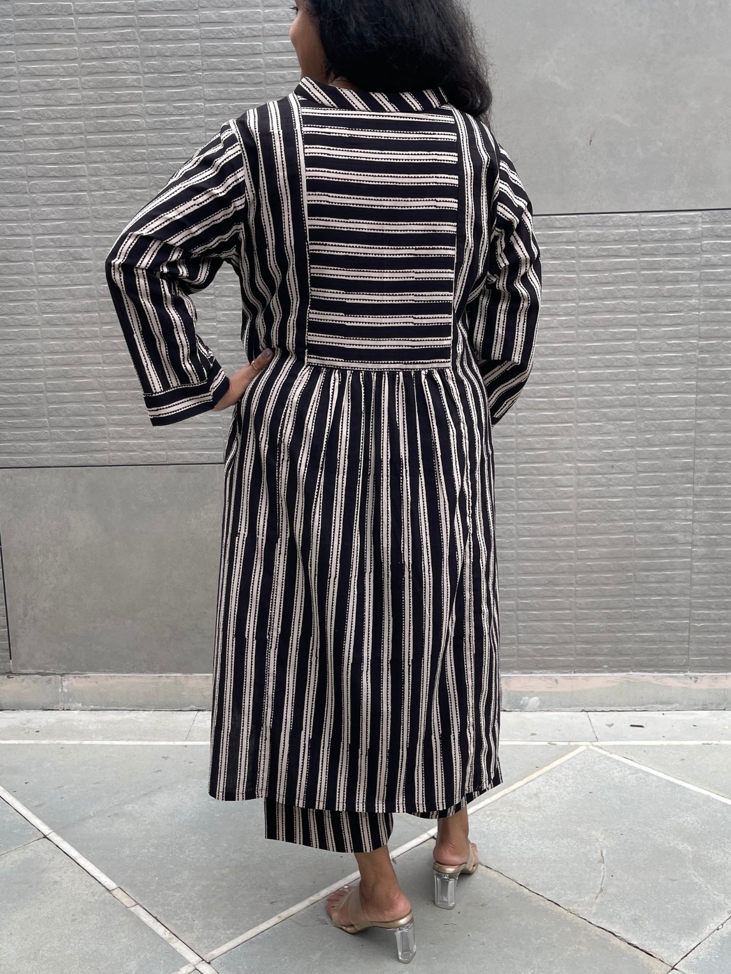 Darzaania Mehak Black Striped Handblocked Cotton Co-ord