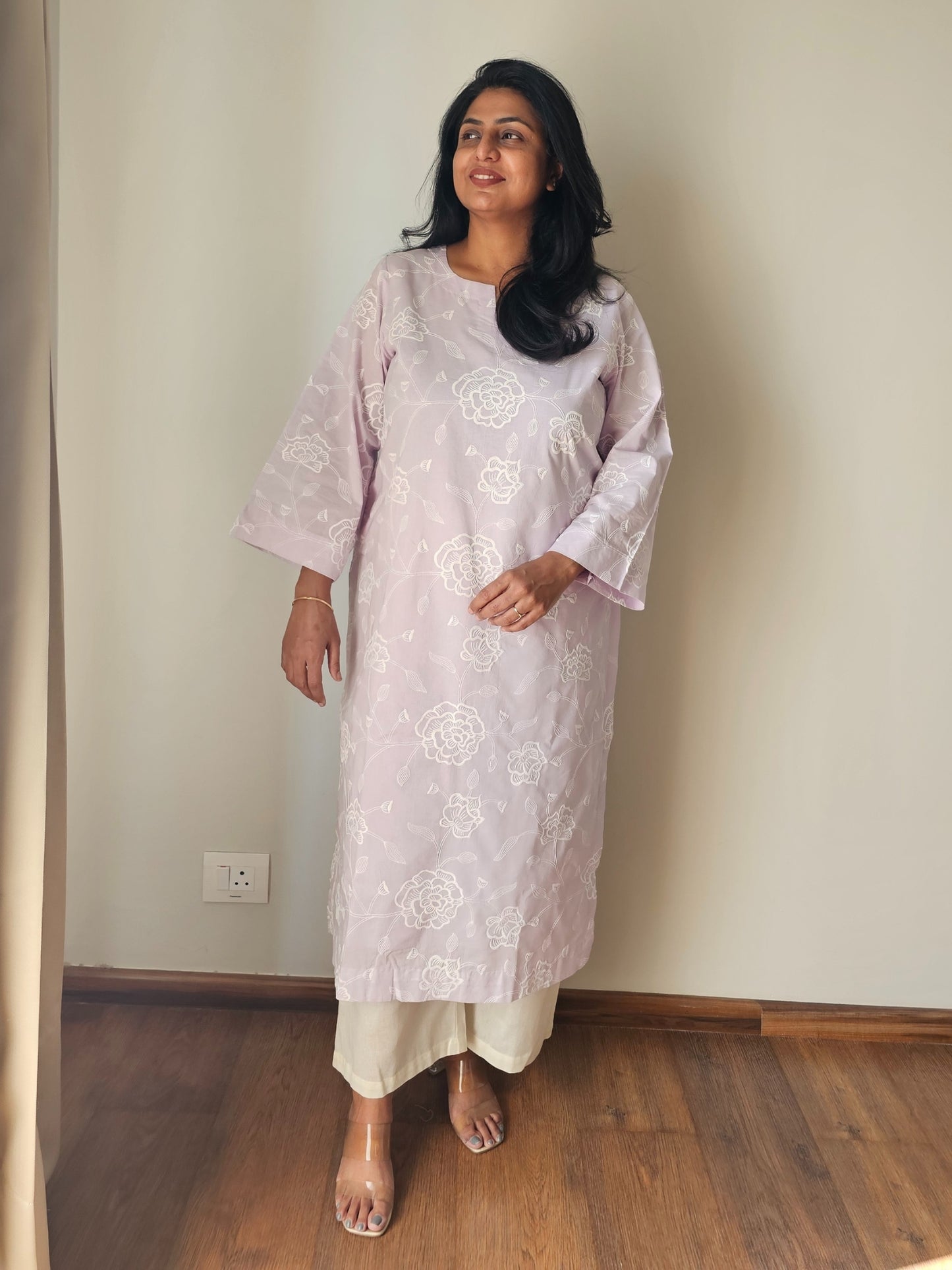 Party wear embroidered purple pastel lavender color kurta with palazzo