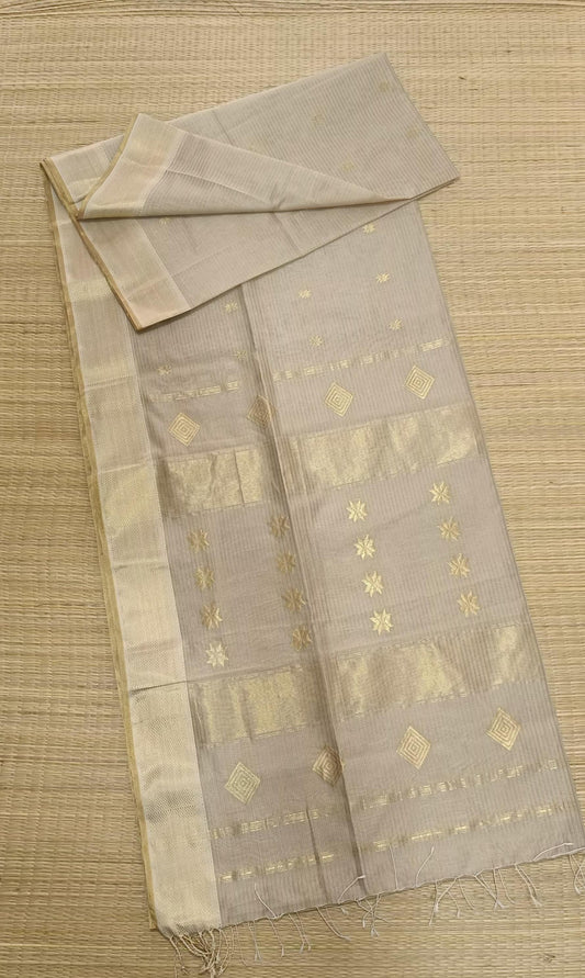 Maheshwari Cotton Silk Beige Color Saree with Buta work