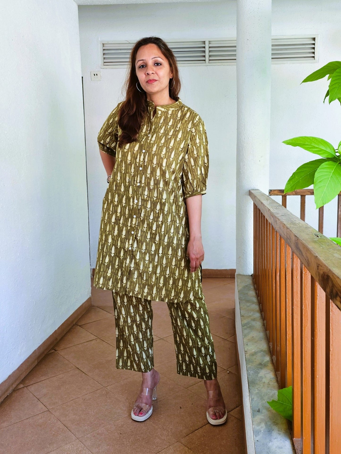 Olive green kurti with pants co-ord set