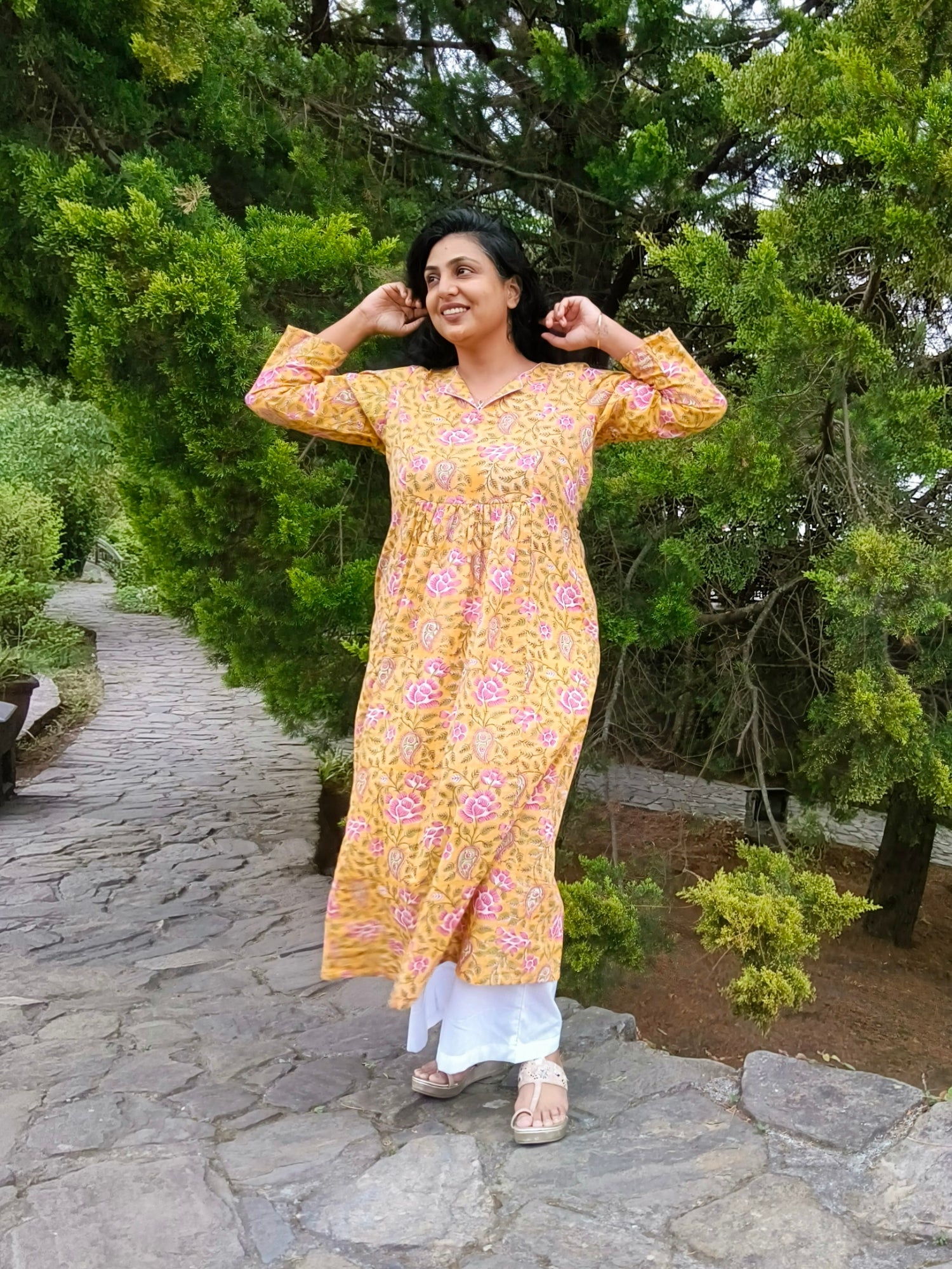 Stylish Kurta Design For Girl Yellow Cotton Long Kurti For Women