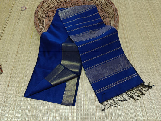 Maheshwari Cotton Silk Blue Color Saree with Zari border