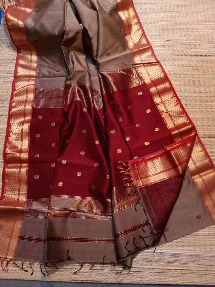 Maheshwari cotton Silk Red Color Saree with Zari border