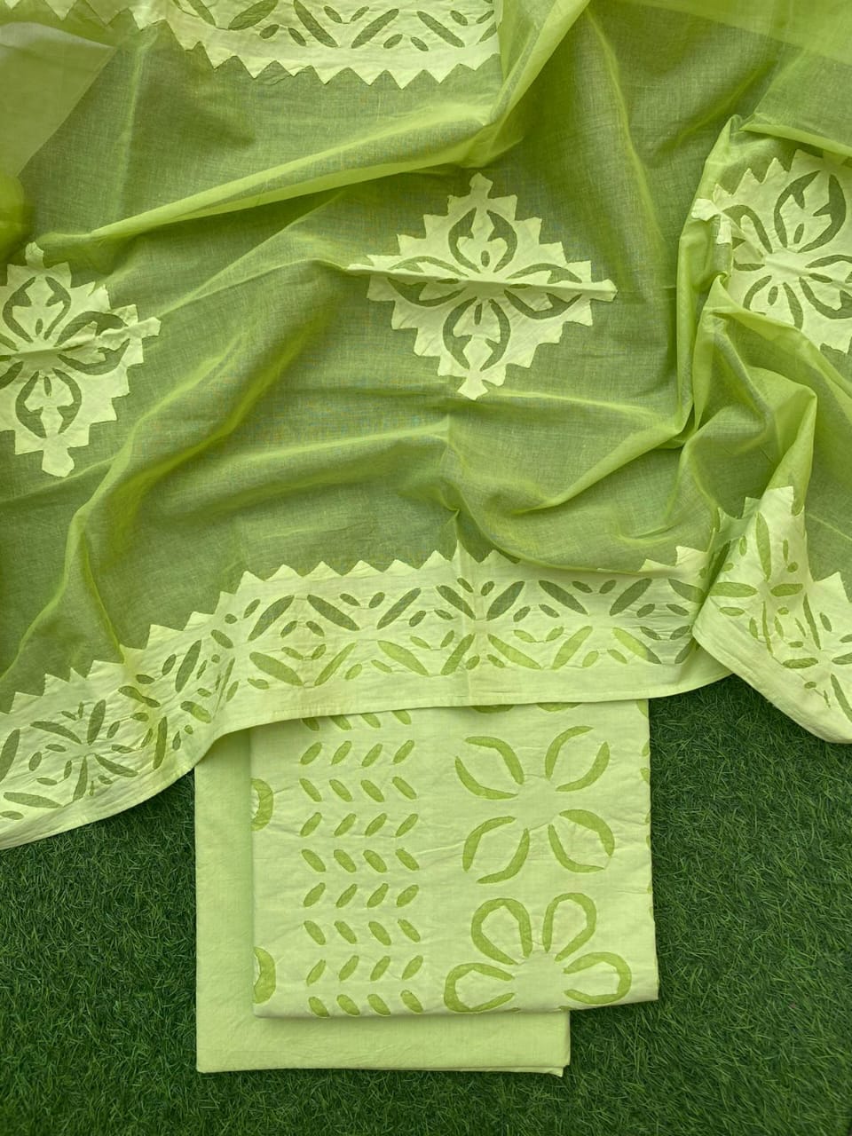 Applique Cut Work Cotton Suit Fabric