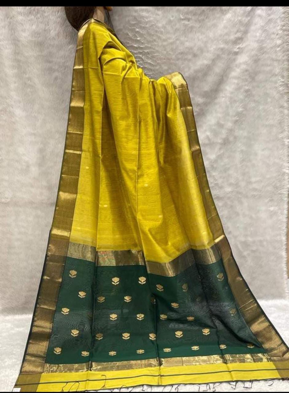Maheshwari Yellow color Festival edition Saree