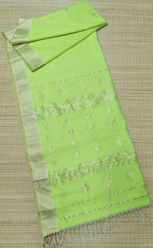 Maheshwari Cotton Silk Green Color Saree with Buta work
