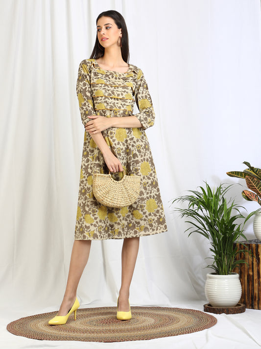 ajrakh dabu print floral cotton dress