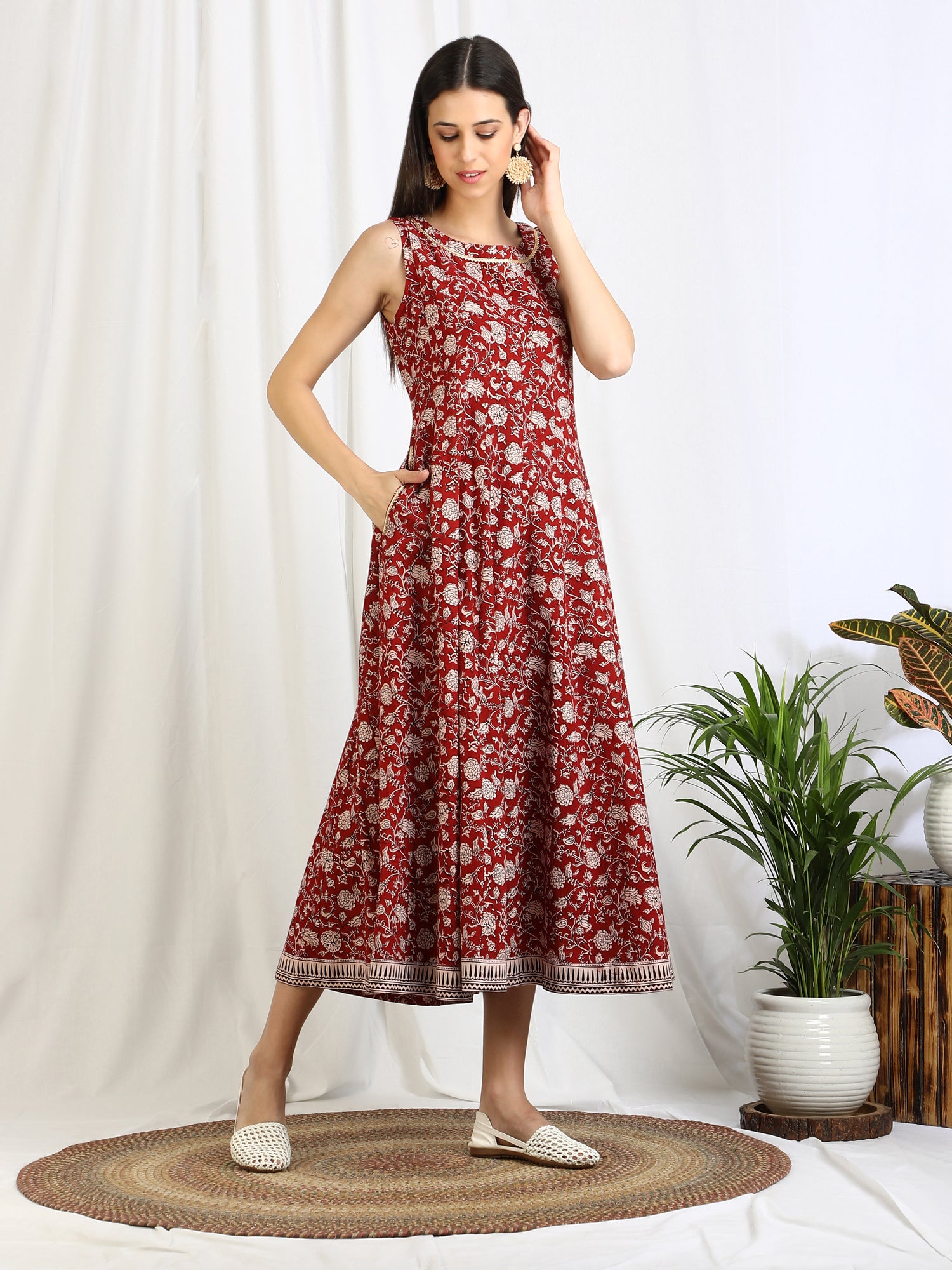 Bagh Block Print Floral Dress for Women