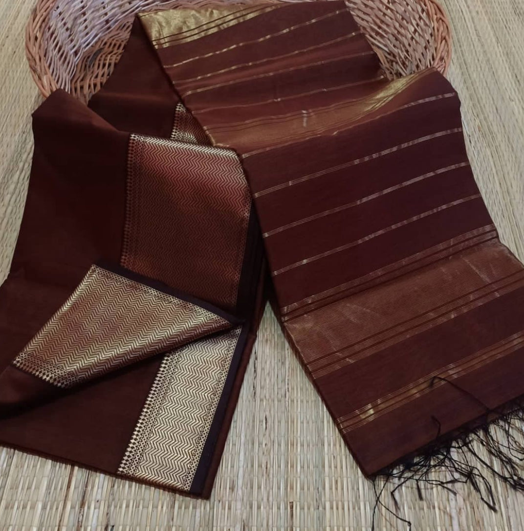 Maheshwari Cotton Silk Brown Saree