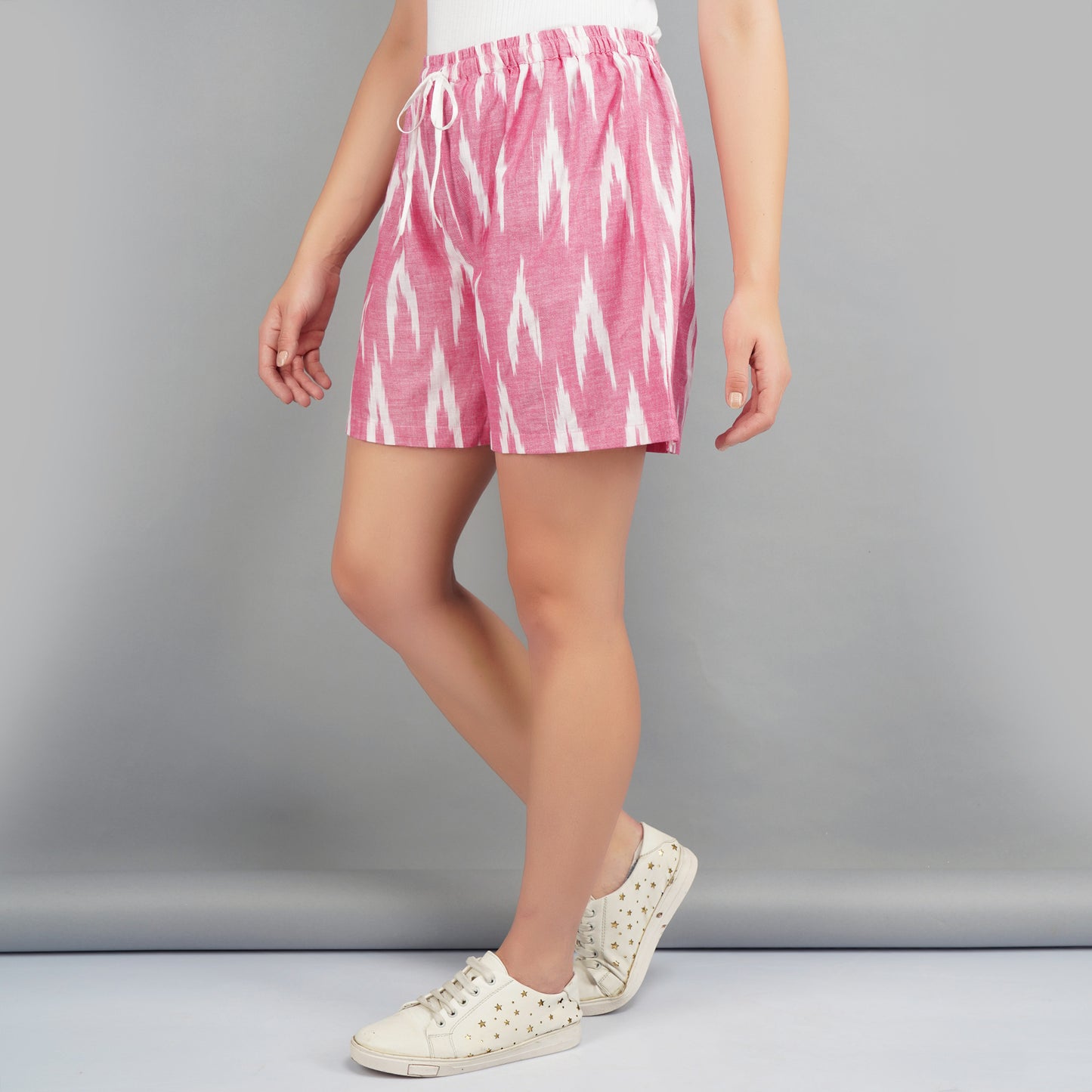 Pink Ikat Cotton Shorts for Women Online