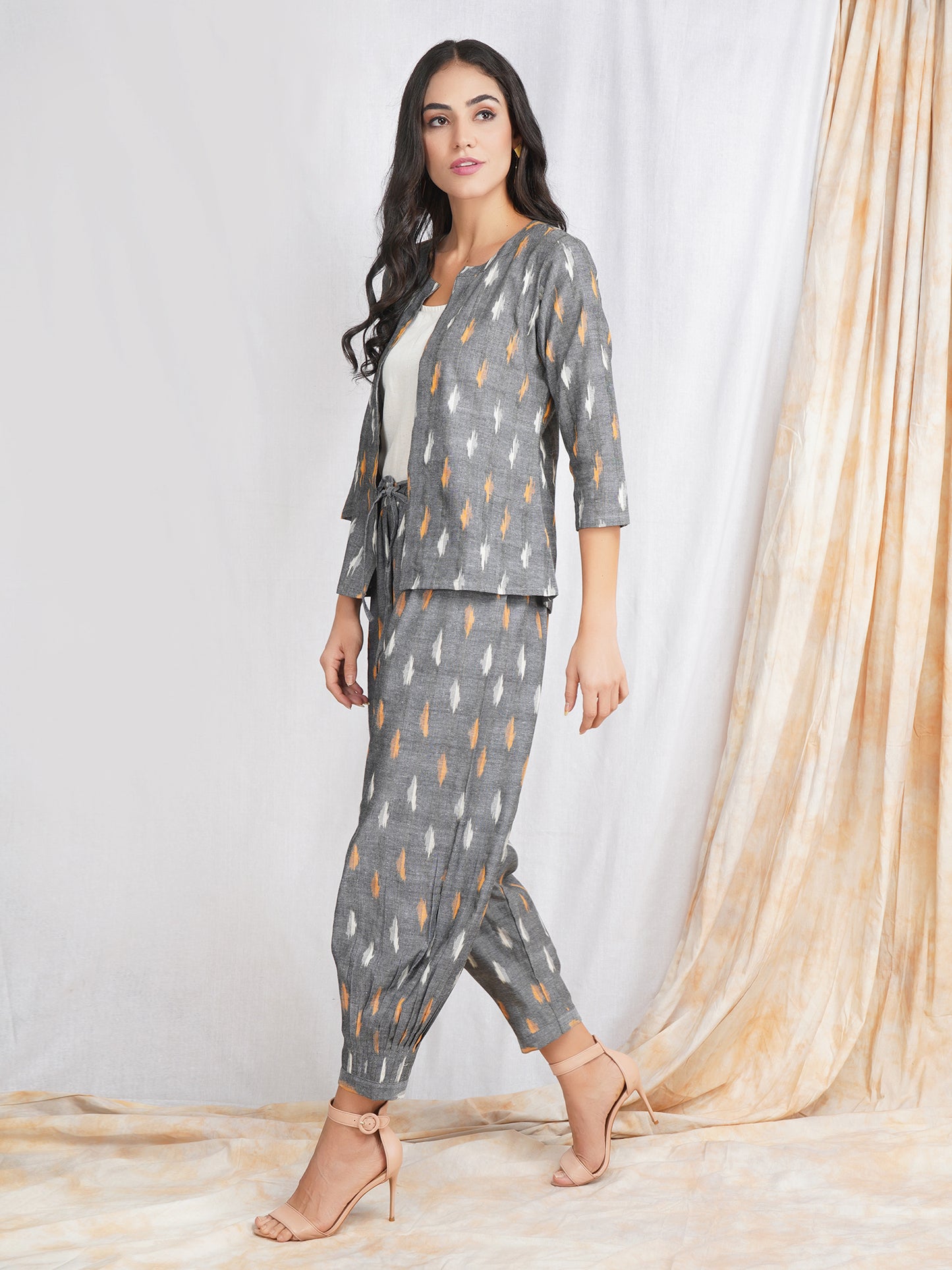 grey ikat blazer jacket for women