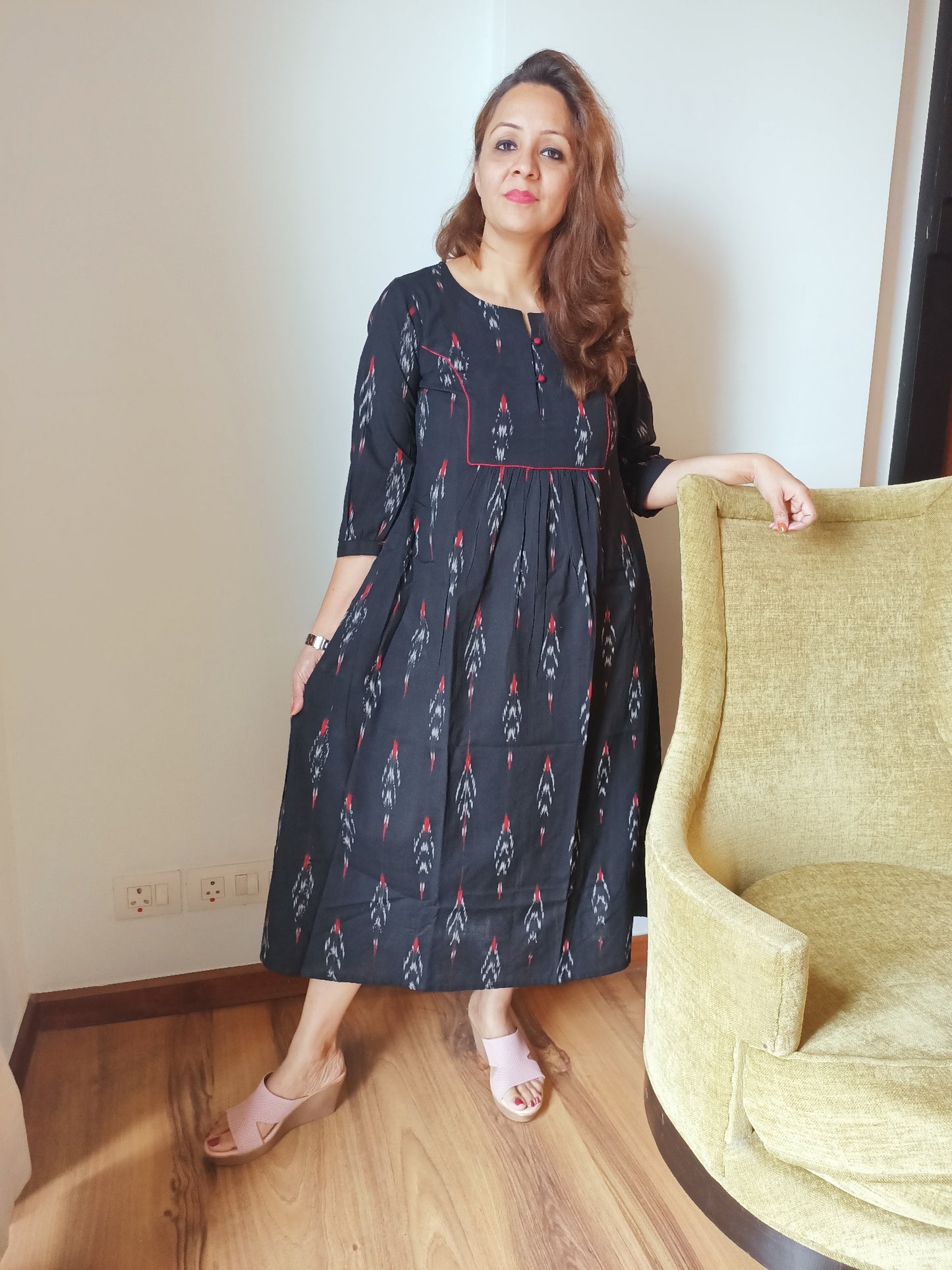 Black Ikat Cotton Festive Wear Dress