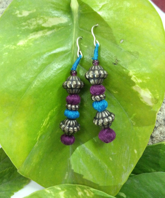 Purple blue thread earring