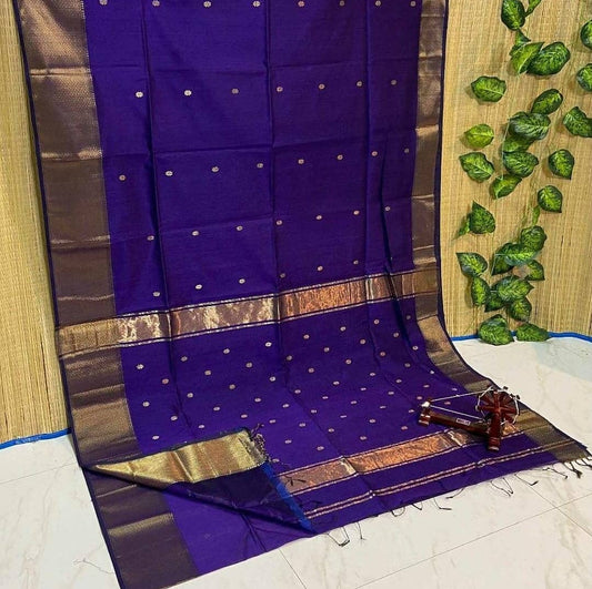 Maheshwari Purple Cotton Silk Saree