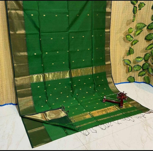 Maheshwari Green Cotton Silk Saree