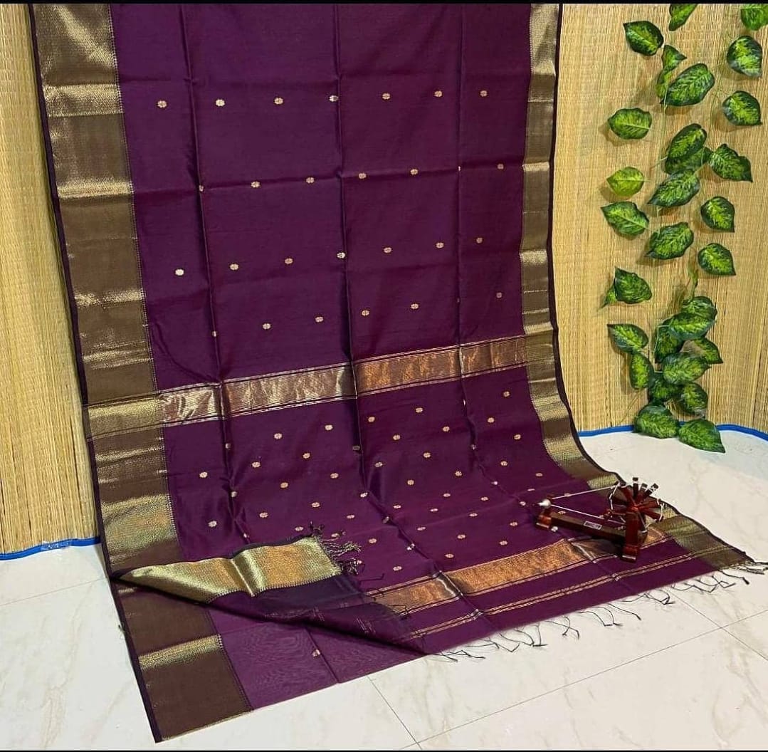Maheshwari WIne Cotton Silk Saree