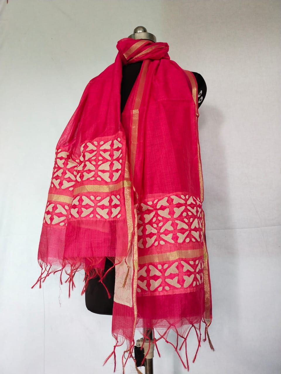 Cotton Silk Chanderi Pink Dupatta