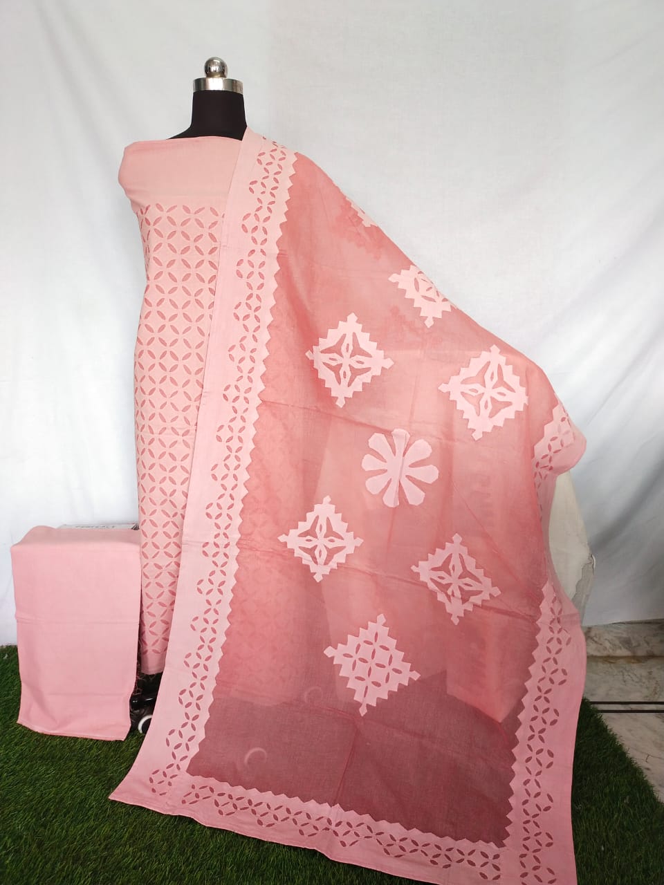 Cotton Applique Work Suit With Dupatta Onine