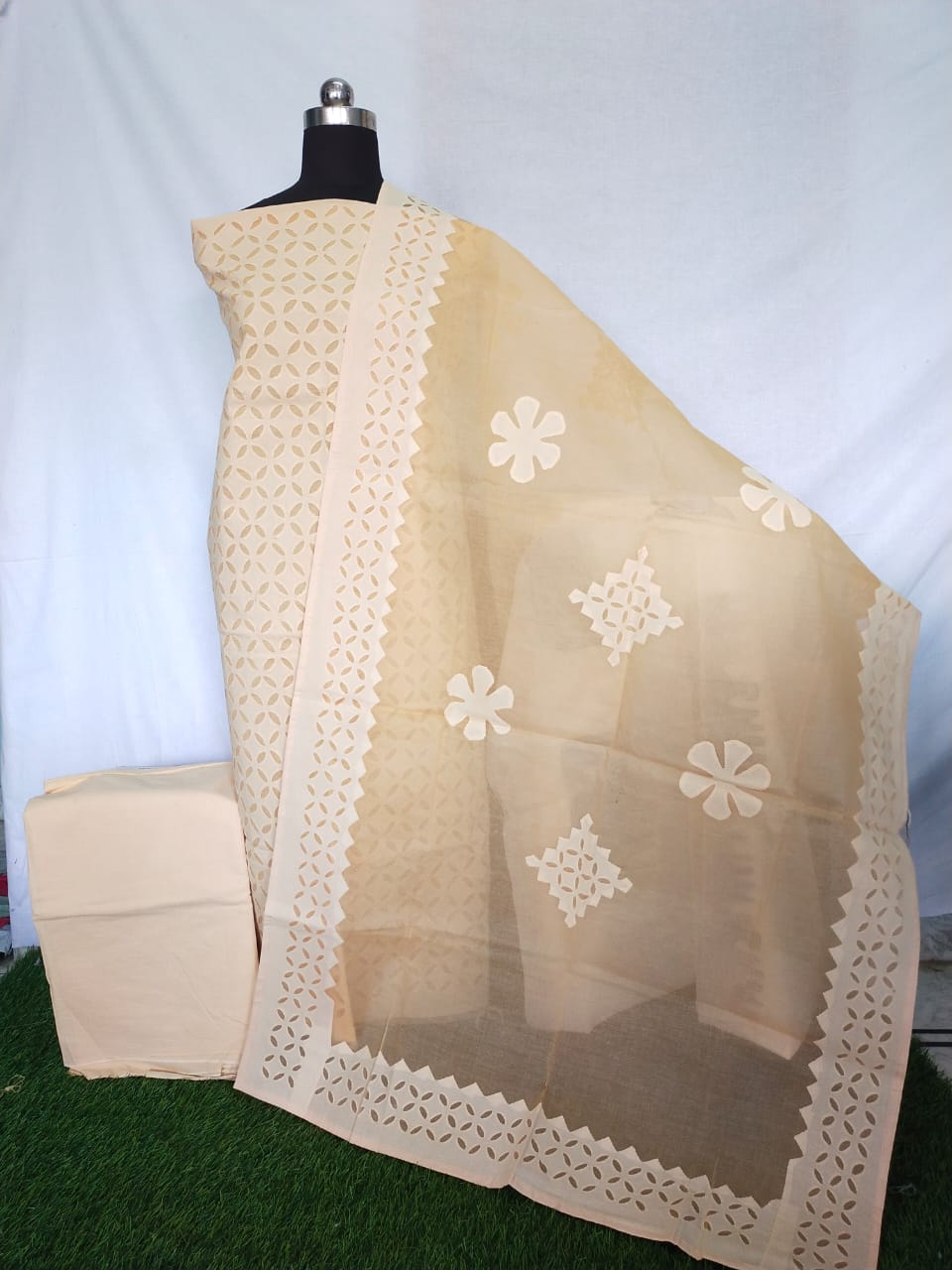 Applique Cut Work Cotton Suit Material