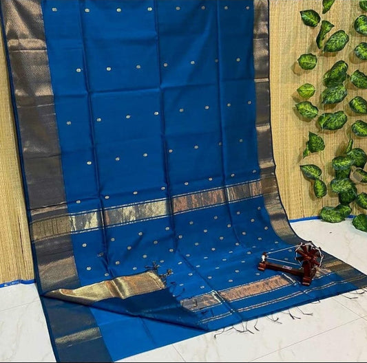 Maheshwari blue cotton silk saree