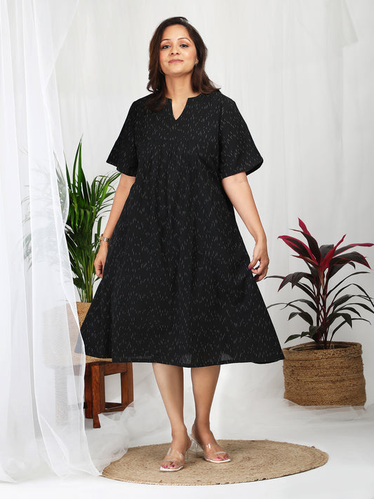 Sharvi Black Ikkat Cotton Midi Dress