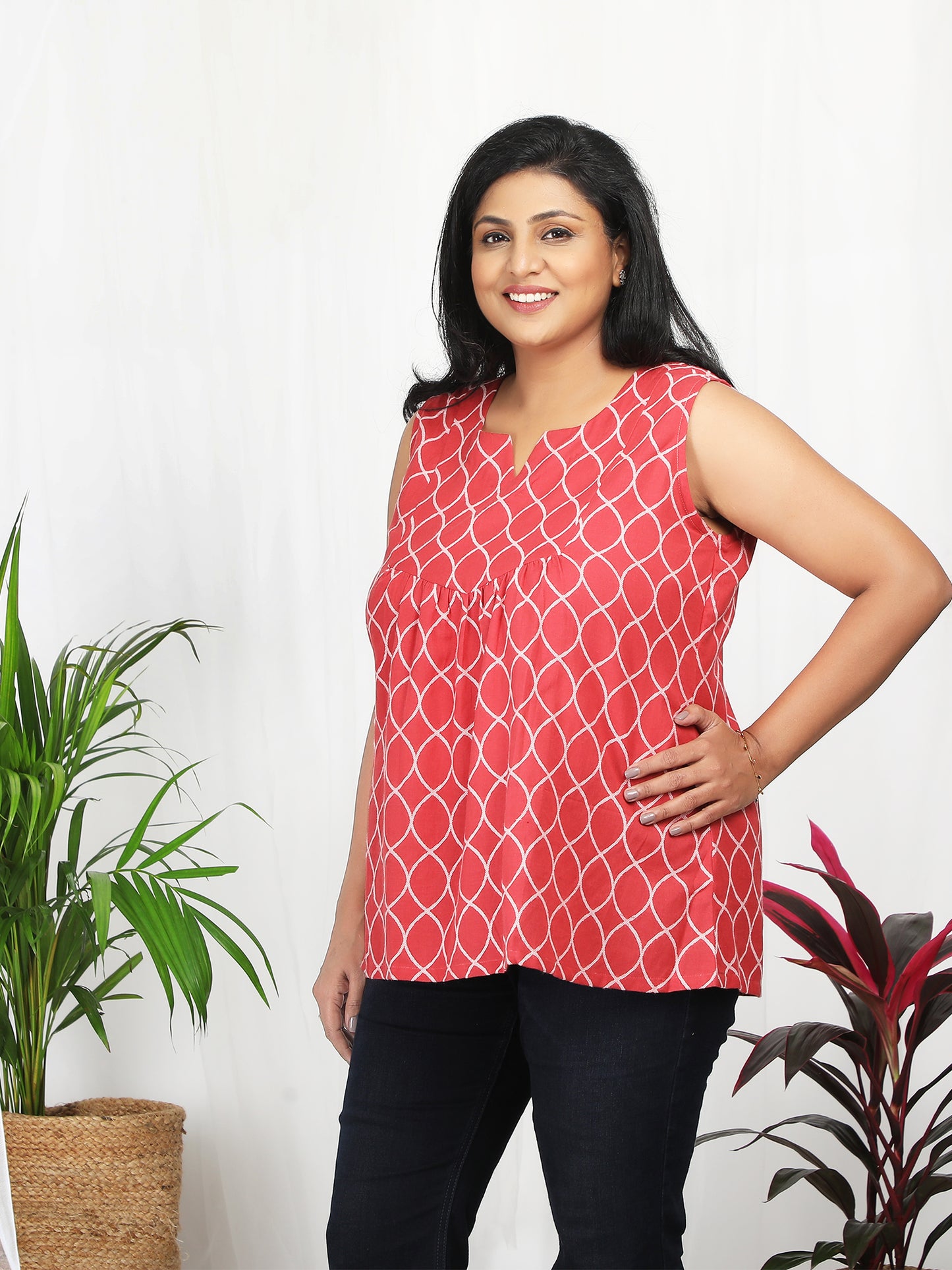 Tanya Red Cotton Sleeveless Top