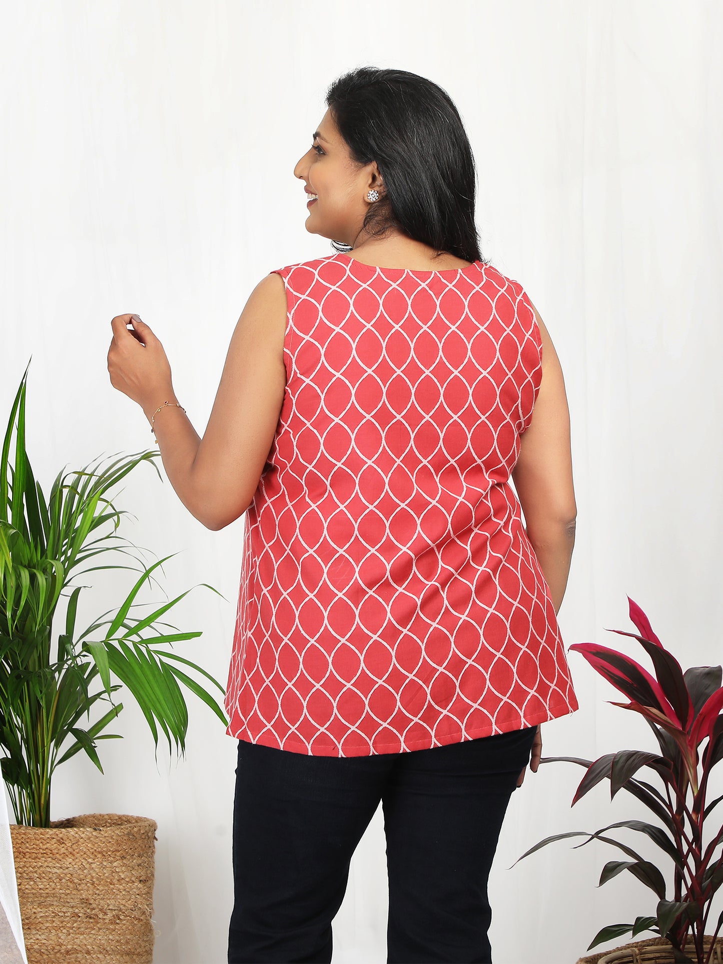 Tanya Red Cotton Sleeveless Top