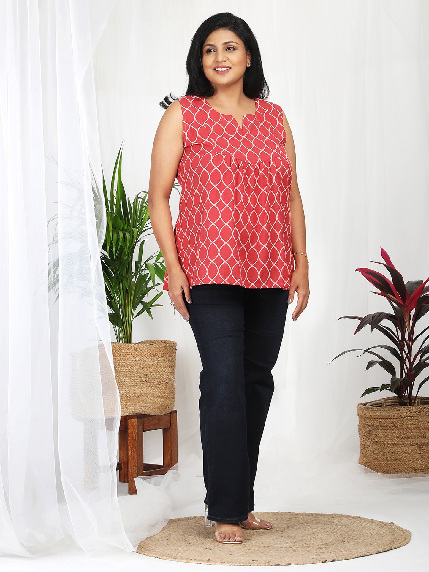 Tanya Red Cotton Sleeveless Top