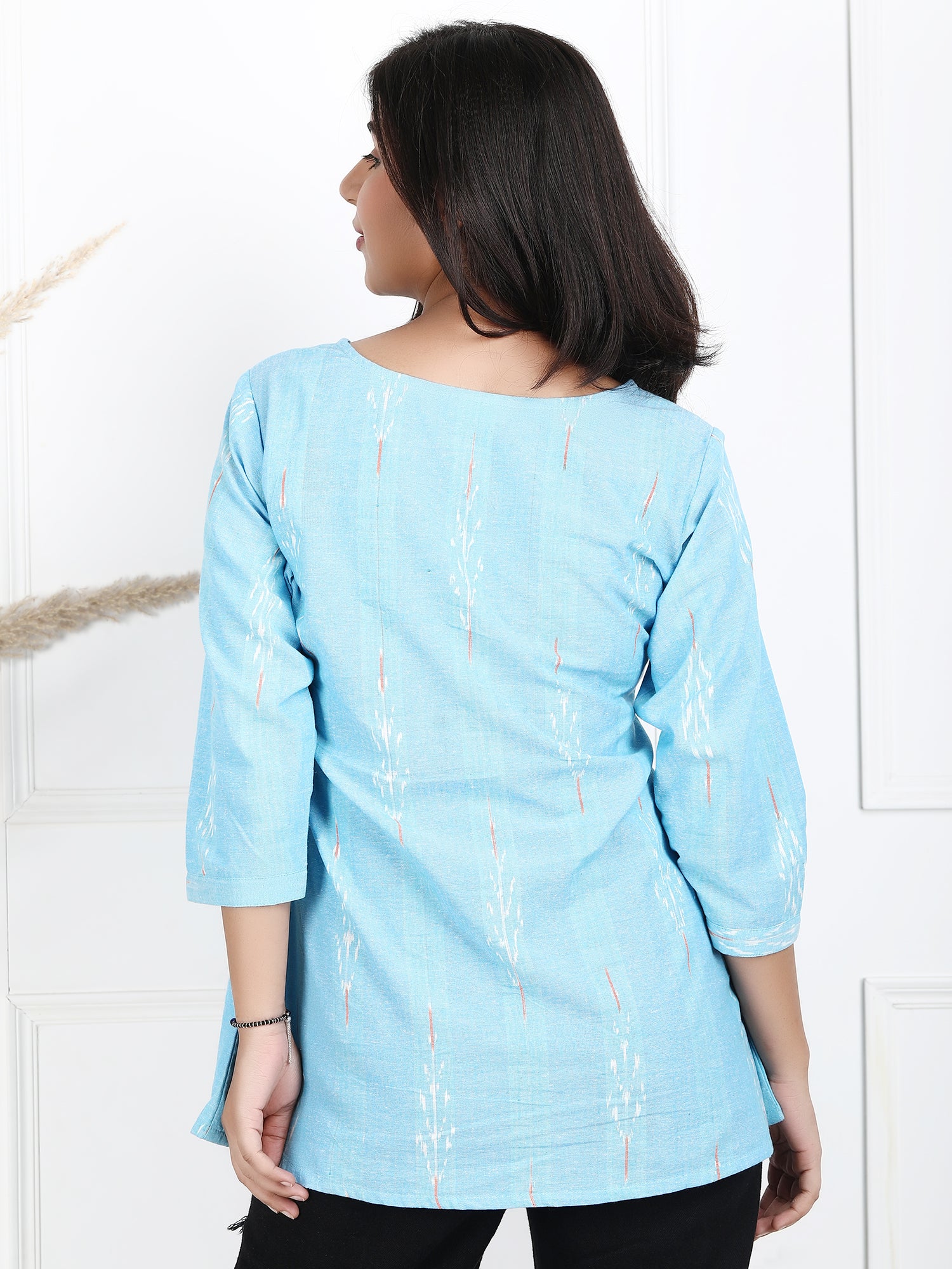 Light blue Ikkat Cotton tops online