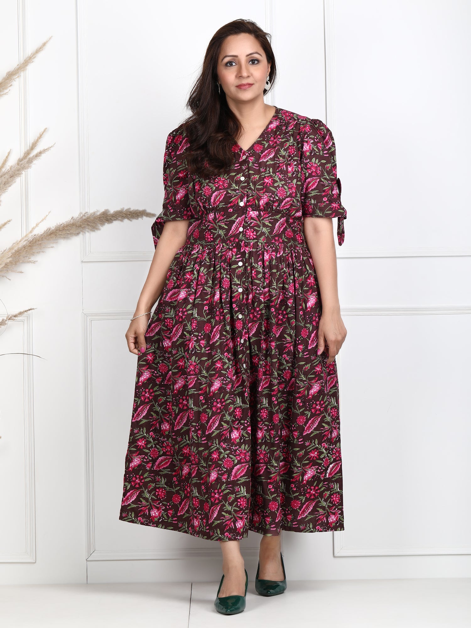 Elsa Printed Ankle Length Cotton Dress - Main Image