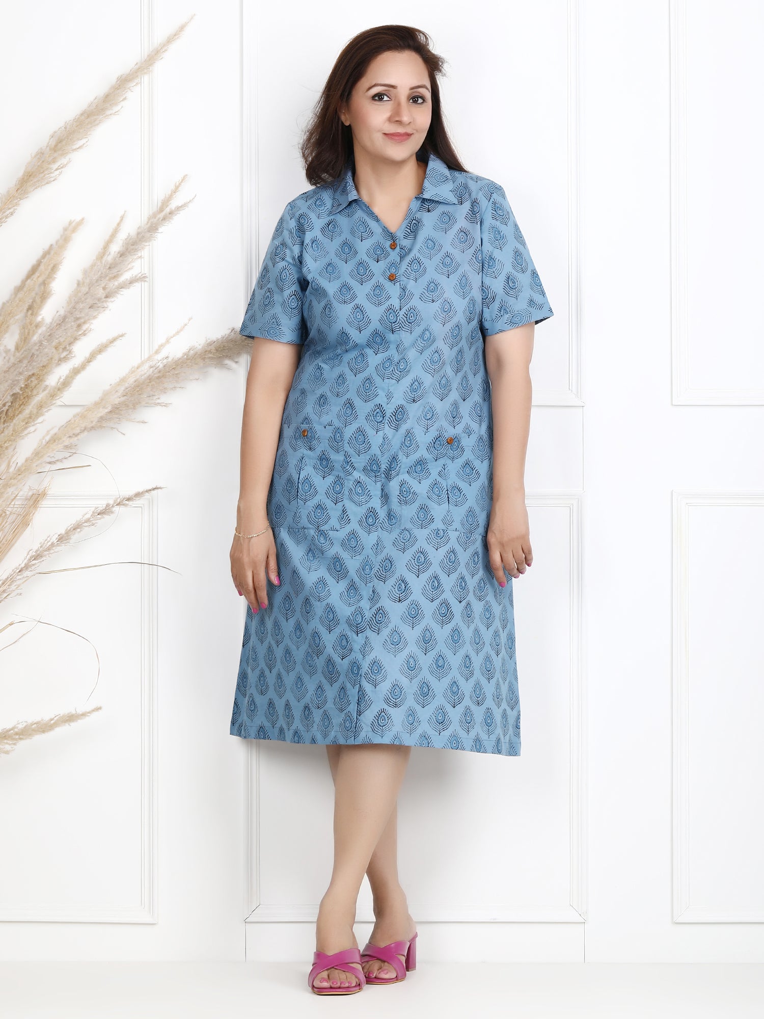 blue midi dress for women