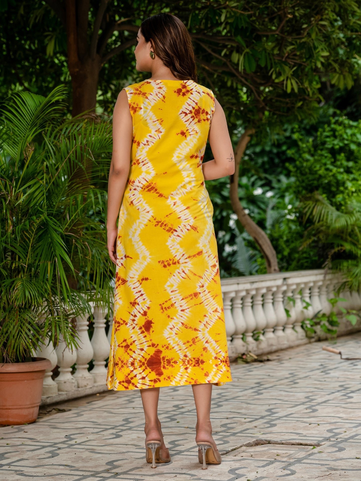 Darzaania Ananya Yellow Midi Dress in Pure Cotton