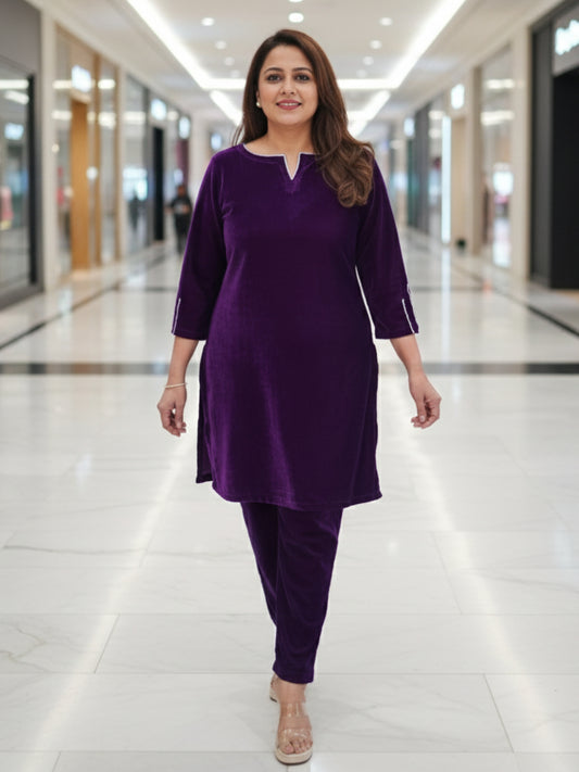 Purple Velvet Kurti Set