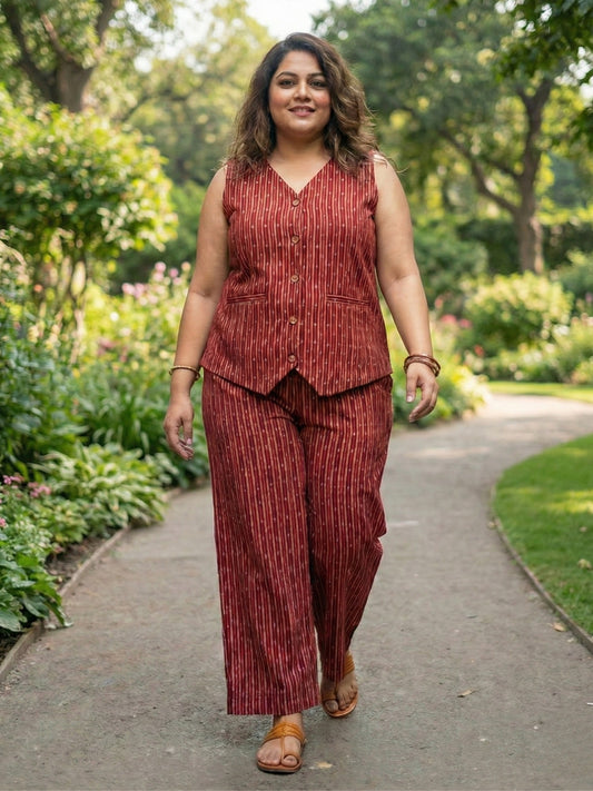 Rust red Ikat Coord Set Darzaania