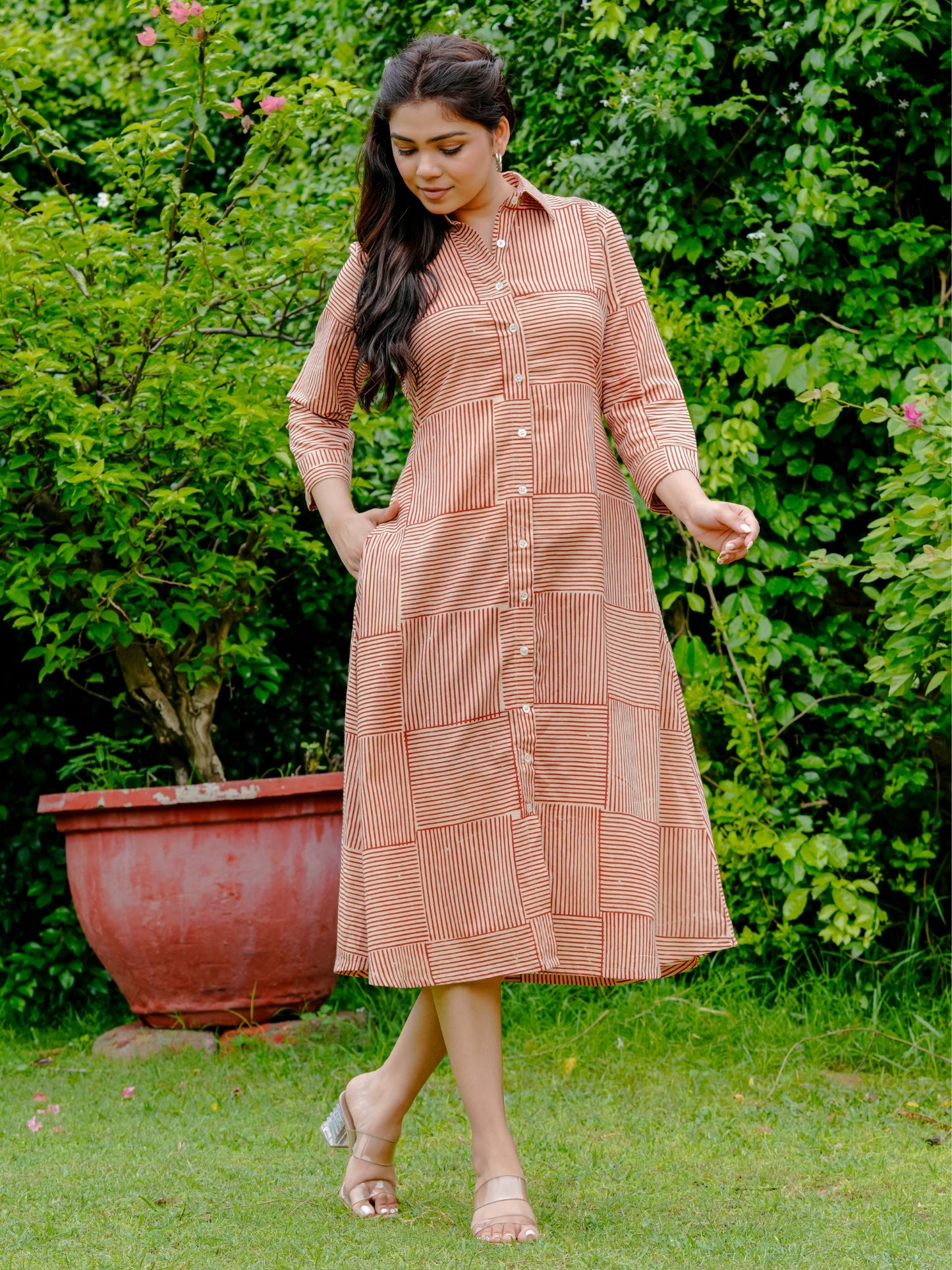Darzaania Avni Collared Button Down Dress