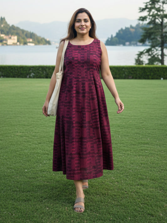 Ikat Long Vacation Wear cotton dress