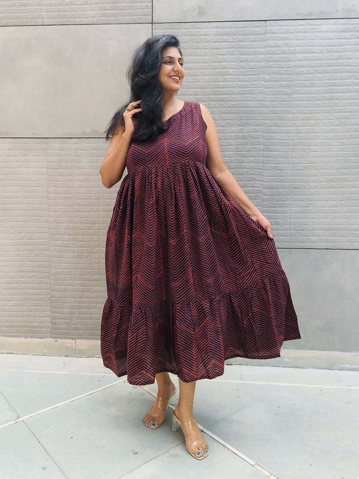 Darzaania Mocha Brown Cotton Long Dress