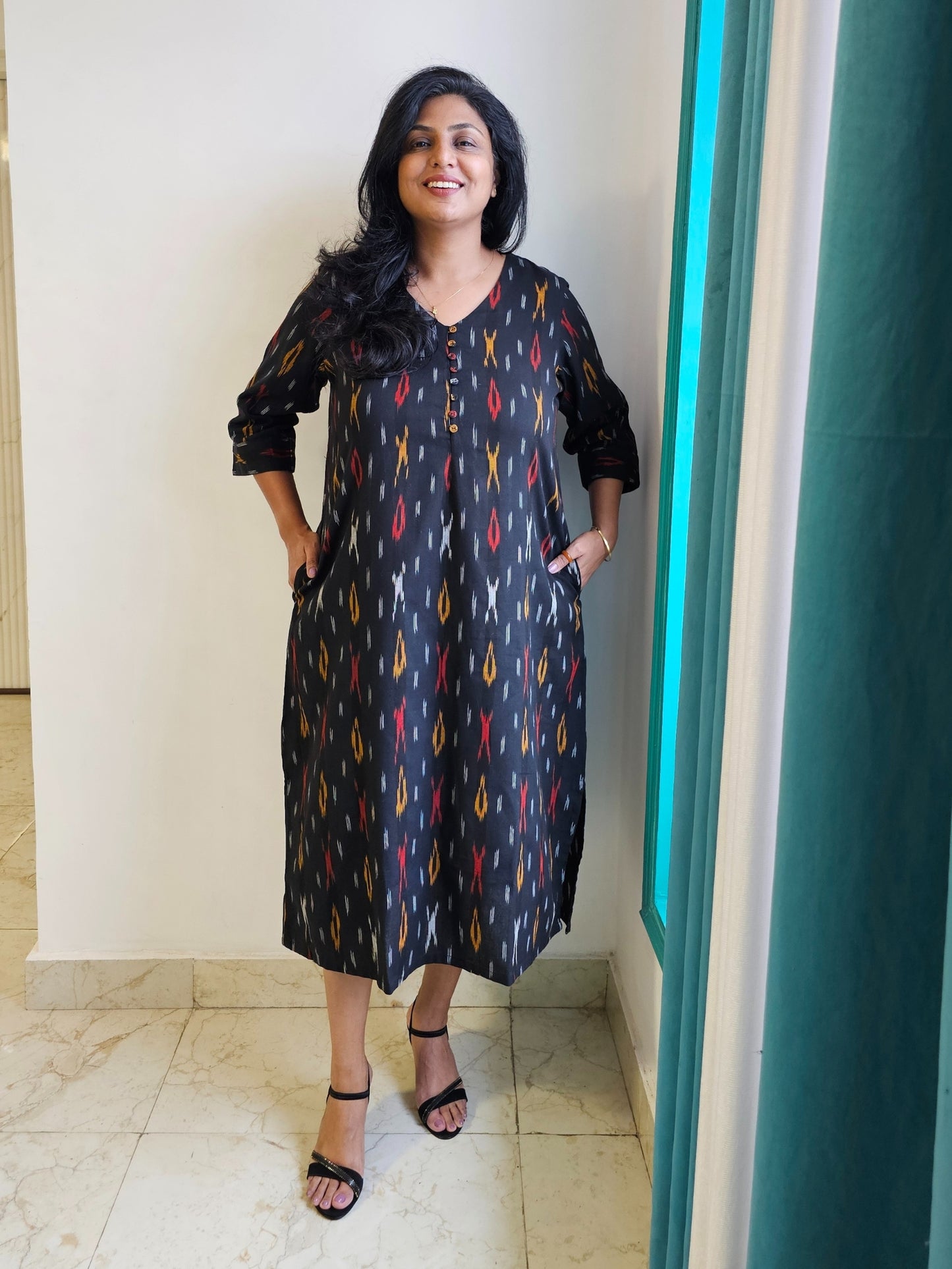 Meesha Ikkat Cotton Midi Dress